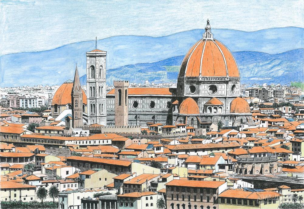 我的钢笔彩铅画——佛罗伦萨主教堂
