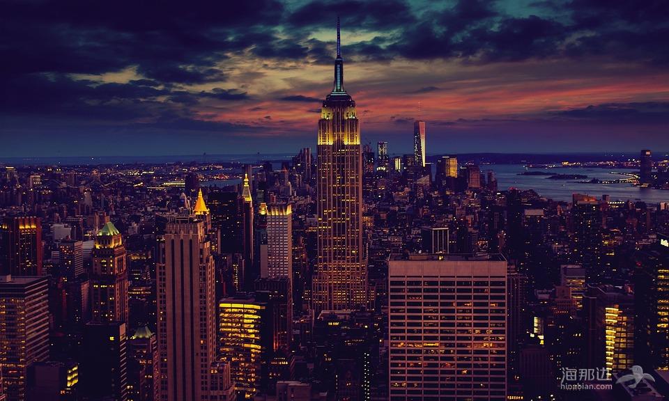 纽约, 帝国大厦, 美国, 摩天大楼, 光, 现代, 城市, 架构, 到了晚上, 傍晚的天空, 灯, 建筑照明