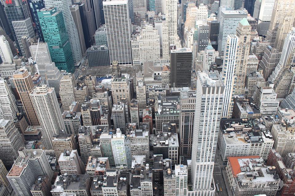 纽约, 建筑物, 高大, 顶视图, 城市