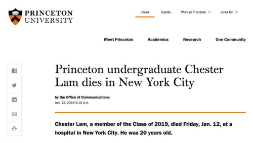 普林斯顿大学网站公告 ..