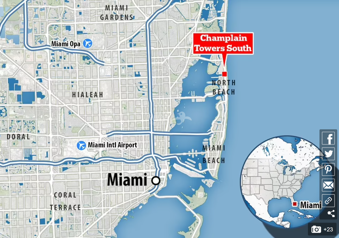 美国迈阿密一栋公寓垂直崩塌99人下落不明搜救却突然暂停监控画面拍下